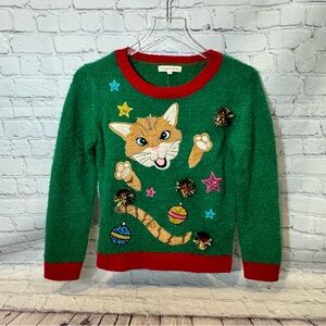 Margaux & Lexi Girl’s Cat Christmas Sweater